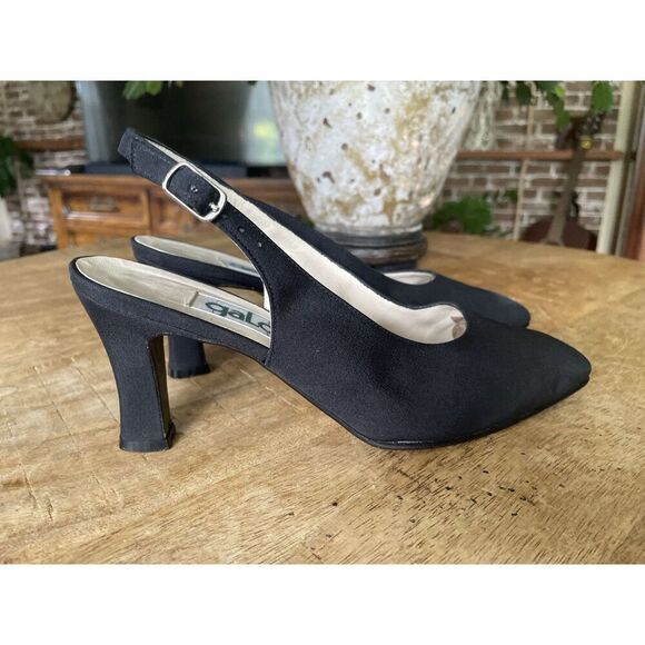 GALO Italy Black Slingback Heels 37.5 | Pointed Toe Leather Sole Dressy - Picture 3 of 8